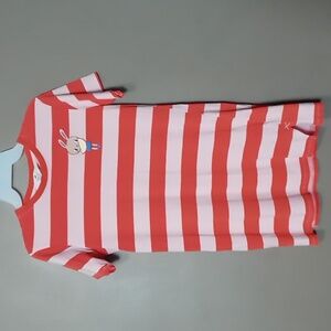 H&M Orange and Light Pink Striped T Shirt Dress w Bunny and Lemon Size M